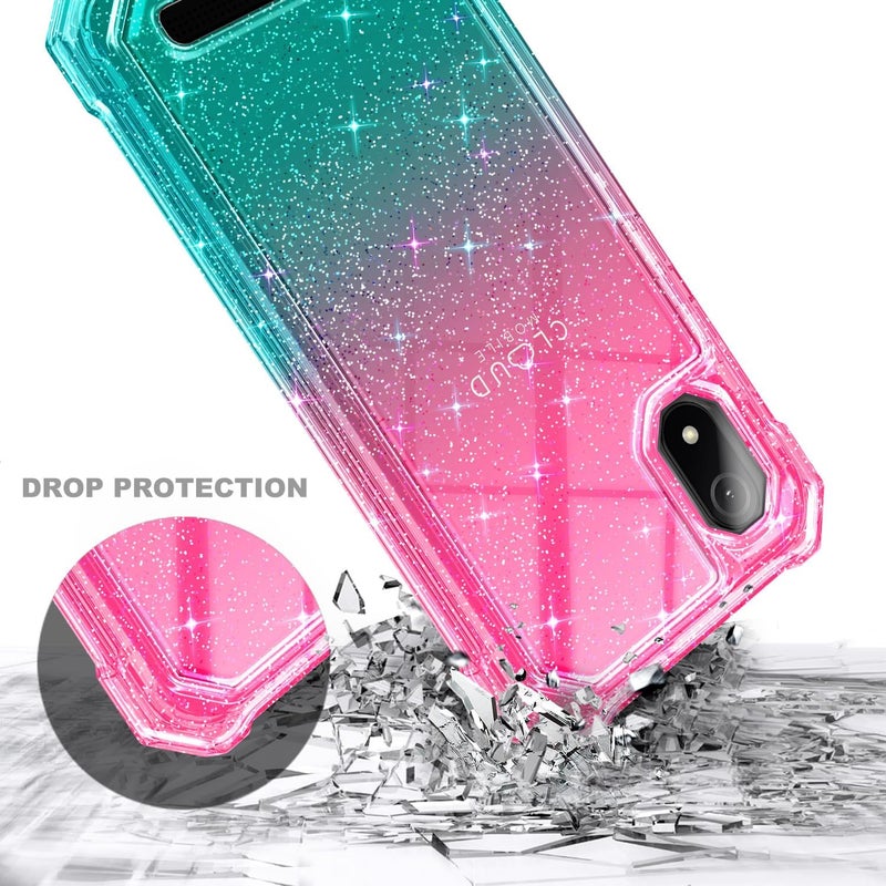 WDHD Designed for Cloud Mobile Stratus C8 Phone Case with [Tempered Glass Screen Protector], Full-Body Protective Shockproof Rugged Bumper Cover Case (Glitter Pink/Aqua) - Image 5